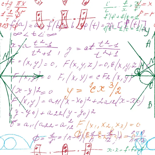 Mathematisch Nahtlose Textur Farbe Mit Handschriftlichen Mathematik Algebra Und Geometrie — Stockvektor
