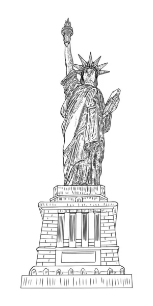 Statue Liberty Drawing Usa New York City Famous Tourist Landmark — Stock Vector