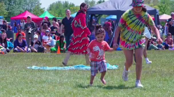 Människor Som Ger Donationer Torontos Årliga Spirit Powwow Värd Spirited — Stockvideo