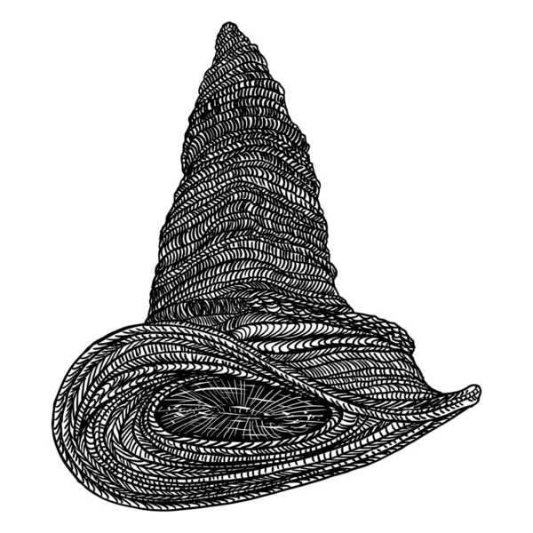 Chapeau Sorcière Chapeau Pointu Sorcellerie Magique Dans Art Ligne Noire — Image vectorielle
