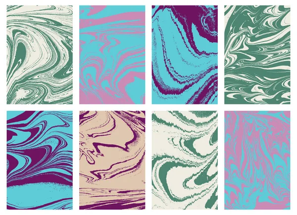 Set Marbling Art Color Wavy Luxury Abstract Ebru Painting Mixed — Stock Vector