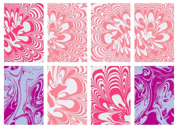 Ensemble Milieux Abstraits Textures Marbrées Encre Illustrations Marbre Dessinées Main — Image vectorielle
