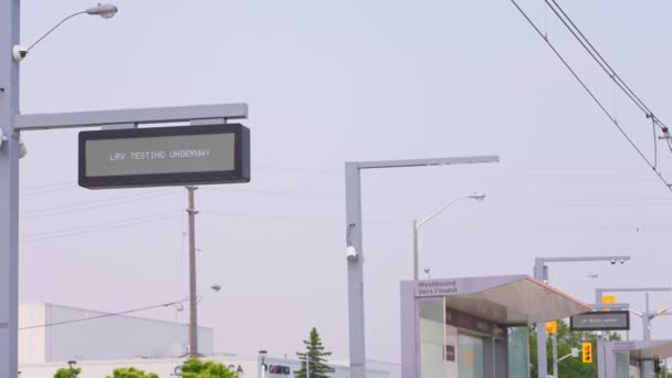 Lrv Testing Underway Sign Construction New Eglinton Crosstown Lrt Station — Stock Video