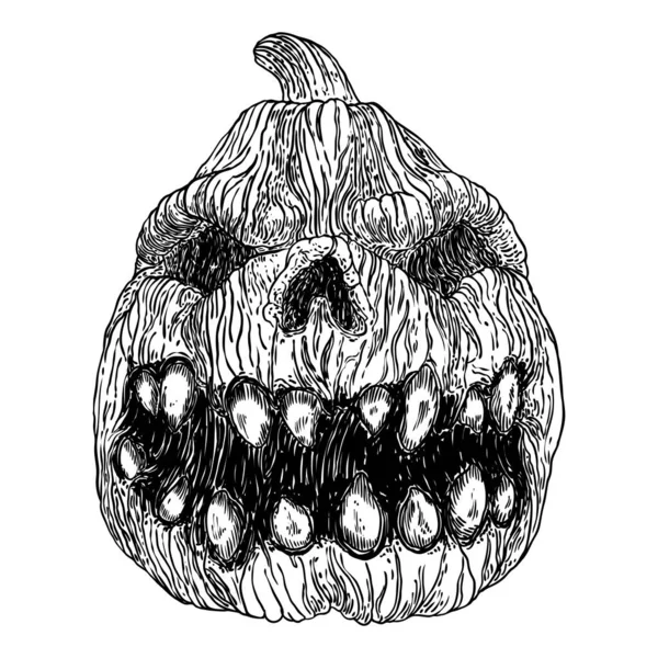 Intagliato Jack Lanterna Sorriso Gli Occhi Spaventosi Zucca Halloween Accende — Vettoriale Stock