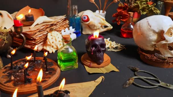 Occultisme Spirituel Chimie Magique Accent Sélectif Flacons Potion Sorcellerie Bouteilles — Video