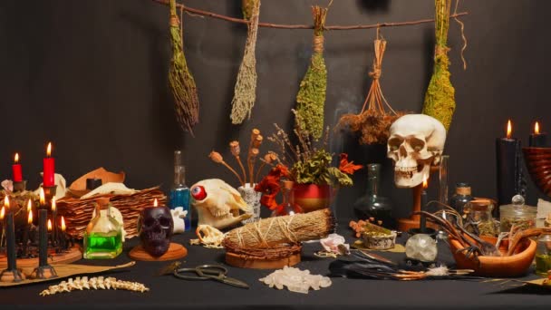 Sage Witchcraft Aromatherapy Smudging Selective Focus Spiritual Dan Membersihkan Ilmu — Stok Video