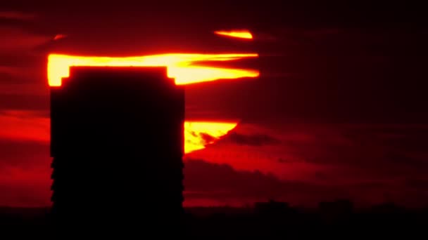 American City Downtown Sunset Sun Buildings Silhouettes Epic Cinematic Timelapse — Stock Video