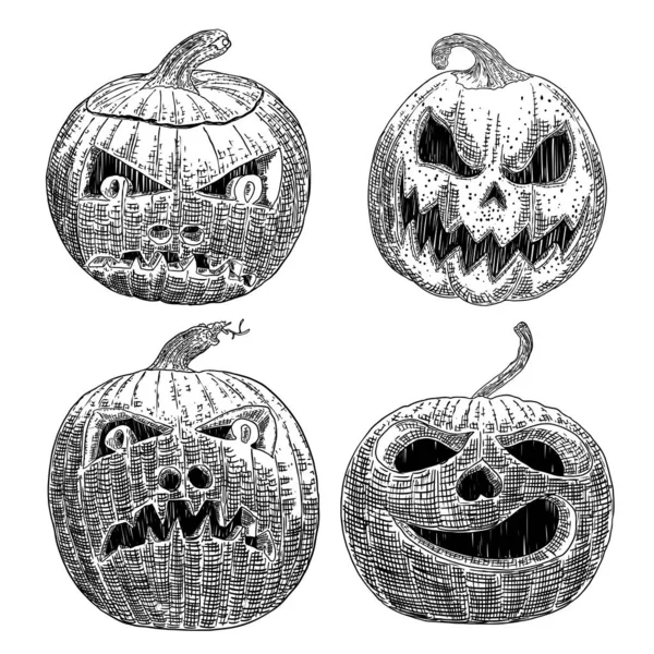 Evil Smile Halloween Jack Lantern Set Infernal Mystical Horror Smiling — Stock Vector