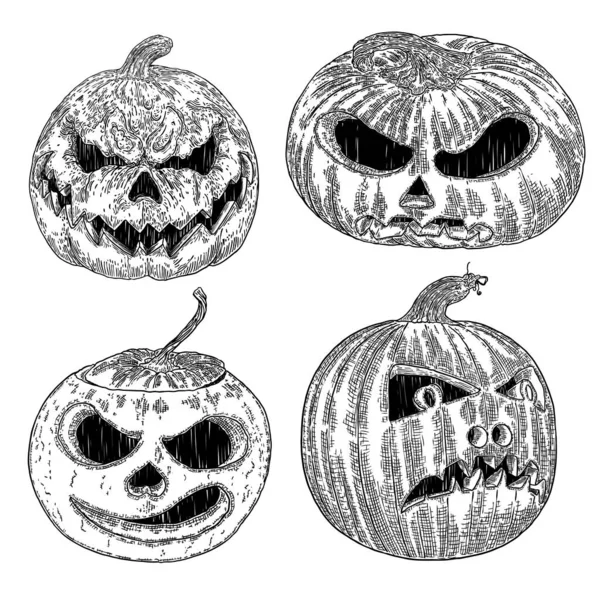Ensemble Citrouille Maléfique Souriant Jack Lanterne Pour Halloween Jeu Dessin — Image vectorielle