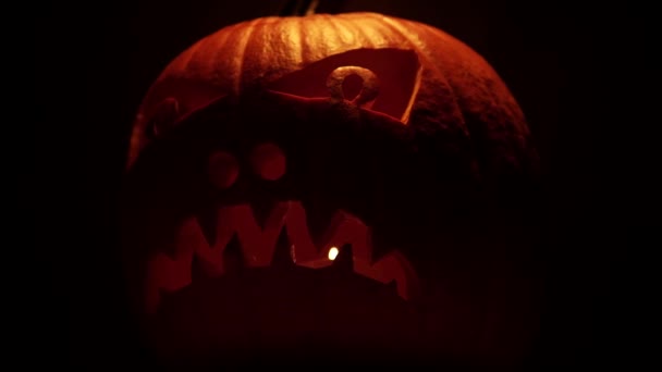 Közelkép Kézzel Faragott Művészet Mosolygós Gonosz Tök Jack Lámpás Halloween — Stock videók