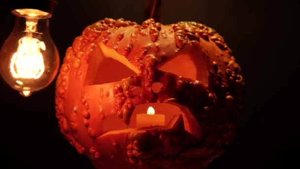 Infernal Mystical Horror Background Atmosphere Made Orange Warts Pumpkin Dark — Stock Video