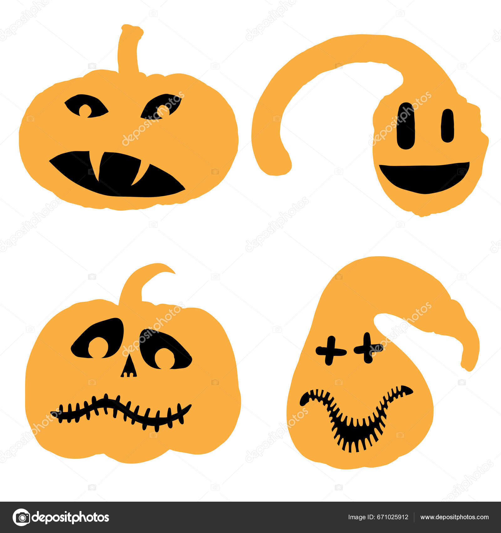 얼굴과 캐릭터와 호박의 실루엣의 할로윈 할로윈 컬렉션 끼치고 불쾌한 벡터는 스톡 벡터 - ©goldenshrimp 671025912, image size:1600x1700