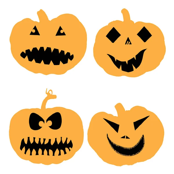 Jogo Halloween Silhuetas Abóbora Com Caras Carateres Coleção Abóbora Halloween — Vetor de Stock