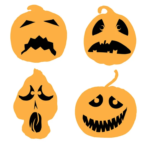 Jogo Halloween Silhuetas Abóbora Com Caras Carateres Coleção Abóbora Halloween —  Vetores de Stock