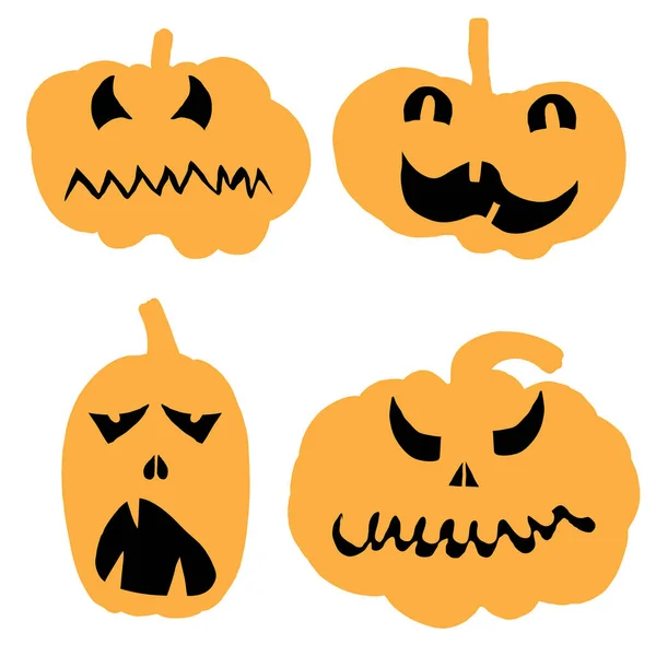 Ensemble Visages Halloween Icônes Citrouilles Spooky Citrouille Orange Sourit Sur — Image vectorielle