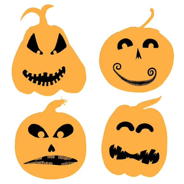Ensemble Halloween Silhouettes Citrouille Avec Des Visages Des Personnages Collection — Image vectorielle