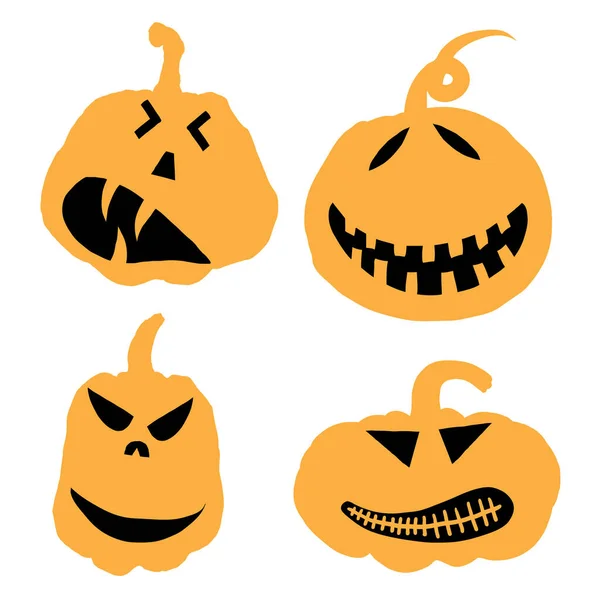 Ensemble Visages Halloween Icônes Citrouilles Spooky Citrouille Orange Sourit Sur — Image vectorielle