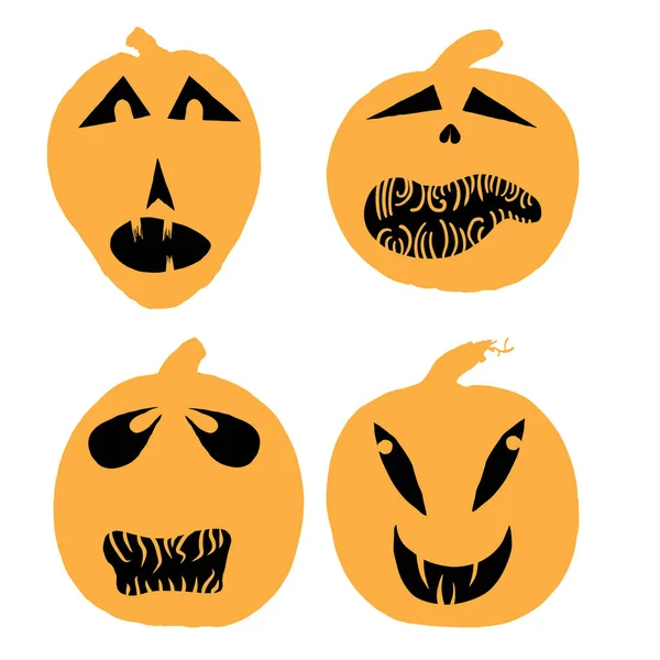 Citrouille Têtes Pour Halloween Émotions Visages Horreur Effrayante Ensemble Conception — Image vectorielle