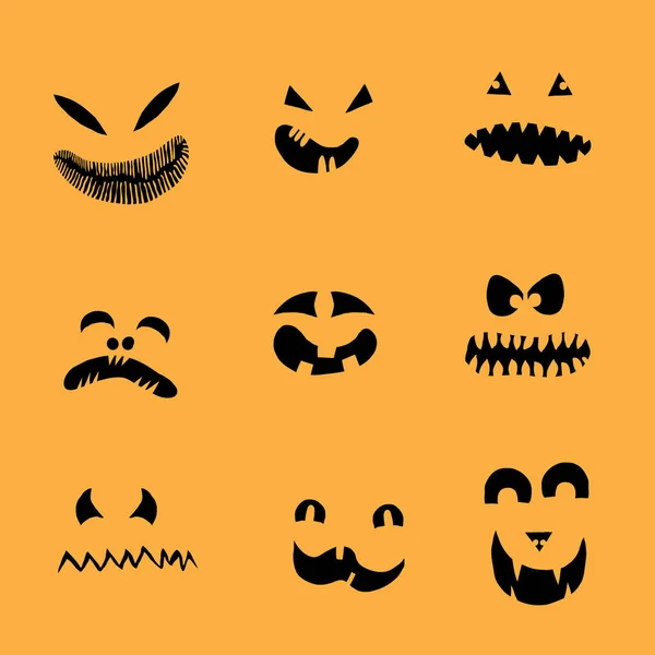 Monster Und Kreaturen Schnitzen Vorlagen Für Die Halloween Feiertage Zeichentrickgesichter — Stockvektor