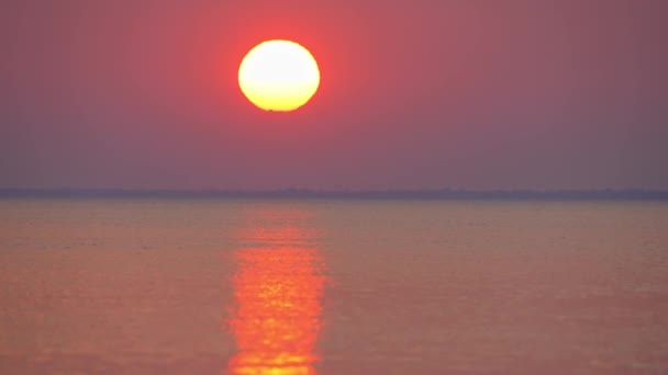 Эпический Красный Закат Над Морем Солнце Горизонте Делает Небо Красным — стоковое видео