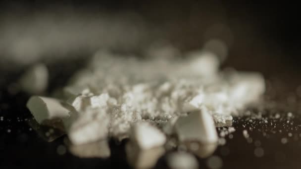 Fokusförskjutning Vitt Kristallint Pulver Tillverkat Krossade Oxykodon Receptbelagda Läkemedel Piller — Stockvideo