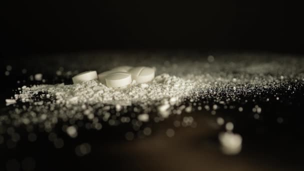 Makro Närbild Att Flytta Krossade Drogen Kokain Pulver Substans Opioidkriser — Stockvideo