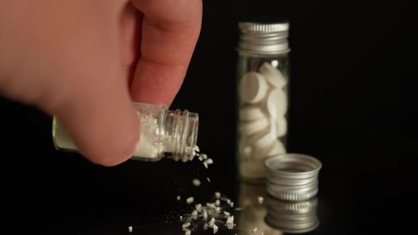 Illegale Drug Poeder Glazen Flacon Misbruik Van Stoffen Opioïden Fentanyl — Stockvideo