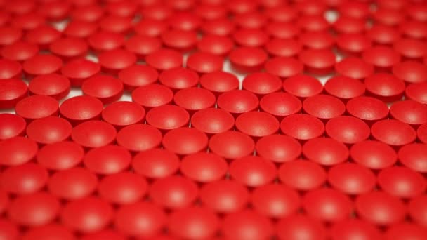 Tablettenfabrik Pharmaindustrie Und Produktionskonzepte Langsame Rotation Der Roten Pillen Nationaler — Stockvideo