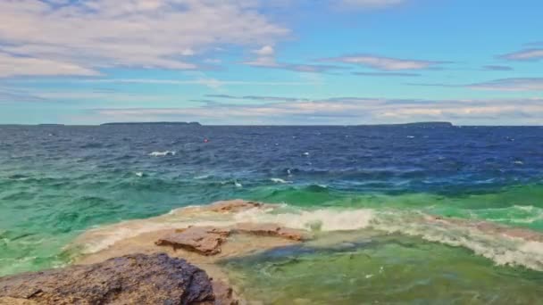 Panorama Lato Gruzińska Zatoka Tobermory Ontario Kanada Jezioro Huron Turkusowy — Wideo stockowe