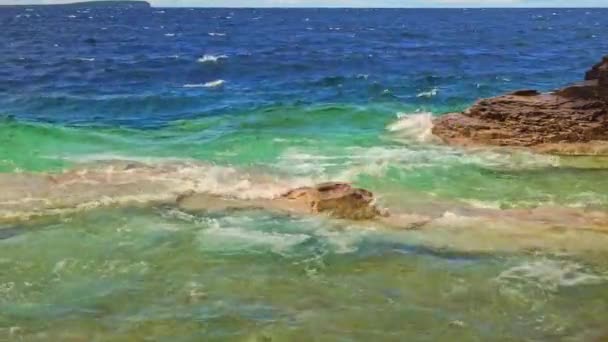 Tobermory Ontario Kanada Yaz Mevsimi Manzarası Huron Gölü Turkuaz Mavi — Stok video