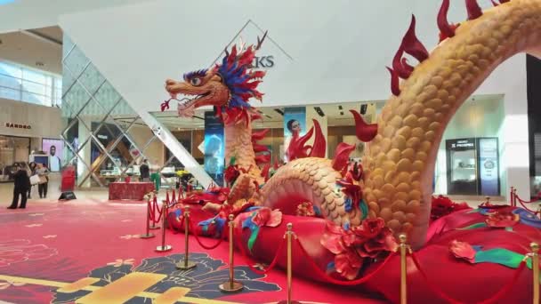 Tradition Dragon Asiatique Avec Des Fleurs Pivoine Sculpture Installation Art — Video