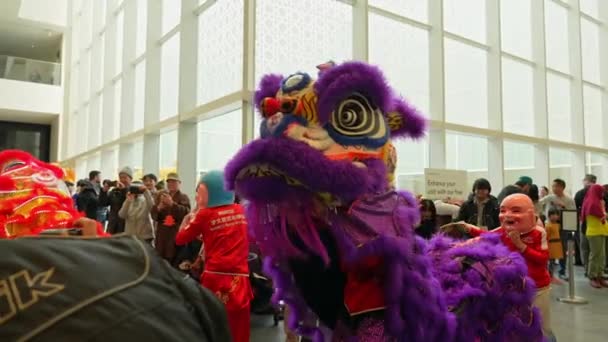 Año Nuevo Lunar Chino 2024 Celebración Del Baile Del León — Vídeos de Stock