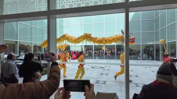 Παράδοση Ασιατικό Χορό Δράκο Στο Μουσείο Aga Khan Σεληνιακή Πρωτοχρονιά — Αρχείο Βίντεο