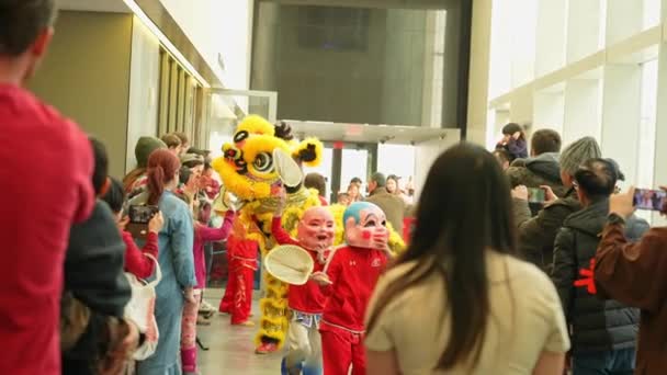 中国の旧正月2024ライオンダンスのお祝い 中国の黄道帯 アガン カーン博物館 月の新年とドラゴンの年 トロント オンタリオ カナダ 2024 — ストック動画
