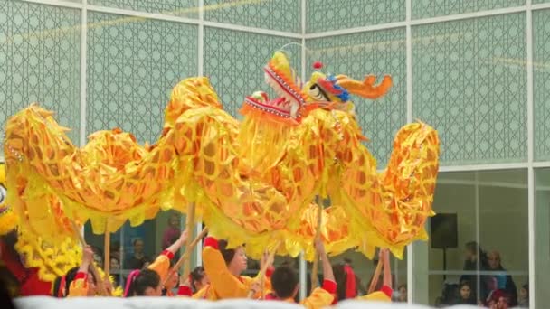 传统的亚洲龙舞在阿迦汗博物馆 2024年农历新年及龙年庆祝活动 加拿大安大略省多伦多 2024年2月17日 — 图库视频影像