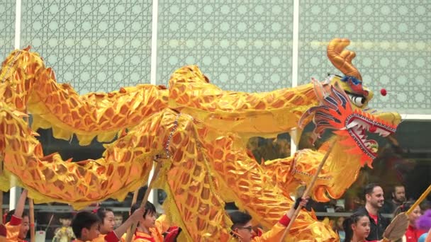 Παραδοσιακός Ασιατικός Χορός Δράκων Λαμβάνει Χώρα Στο Μουσείο Aga Khan — Αρχείο Βίντεο