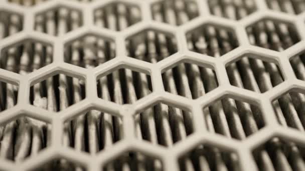 Luftfilter Makro Grunt Skärpedjup Närbild Filtrera Rotation Slow Motion Honeycomb — Stockvideo