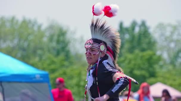 トロントで2番目に毎年開催される2スピリット パワーワウは ダウンビュー パークで第1回国連の2スピリット ピープルが主催している Spirits Powすごい伝統的なダンスと競争 トロント オンタリオ州 カナダ — ストック動画