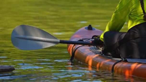 在温暖的夏天 一名女子在安稳的塞古洛湖 塞古林岛的水面上划桨 站起来划桨板 跳板式Sup板运动及康乐活动 — 图库视频影像