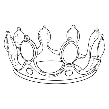Kral ve kraliçe için taç başlığı. Kraliyet soylu aristokrat kraliyet mücevher tacı. Hükümdar mücevherleri kraliyetin lüks taç giyme töreninin hazine sembolü. El çizim vektörü.