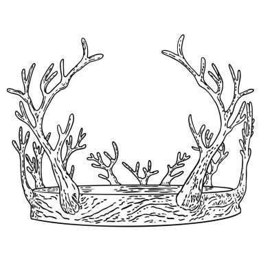 Fantasy and magic elves and fairies crown made of twigs and sticks. Coronet and diadem for imaginary forest creatures angels and nymphs. Tiara made of tree for dwarves or trolls.  clipart