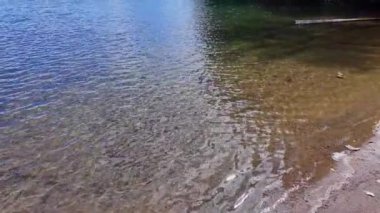 Kanada, Ontario 'daki doğal göl panoramik manzarası, Crown arazisi. Yoğun çam ormanları ve uzak tehlikeli rotalarla çevrili resimli derin göl. Sakin yaz suyu manzarası.