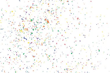 Konfeti renkli rasgele patlama. Beyaz arka plan üzerinde izole. Renkli glitter ve sprinkles. Grenli soyut tatil illüstrasyon. Çoklu doku renkli. Vektör.