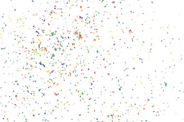 Colourful random explosion of confetti. Isolated on white background. Colored glitter and sprinkles. Grainy abstract holiday illustration. Multi colored texture. Vector. clipart