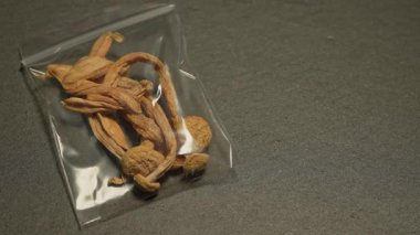 Kişi buruşuk Amerikan dolarlarını bırakır ve torbacı masasından sihirli mantarları alır. Yasadışı uyuşturucu ticareti veya satışı. Kara borsa yasadışı işlemler ve finans