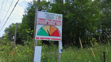 Forest fire rating sign for Armour, Ryerson, Burk's Fall and Kearney, Fire Departments Forest Fire Hazard, Prevent Forest Fires: Parry Sound District, Ontario, Canada - July 15, 2024 clipart