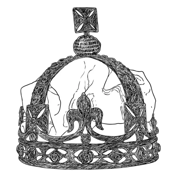 Mücevherlerle taç çizmek. Kral taç giyme tacı. El çizimi vektör illüstrasyonu.