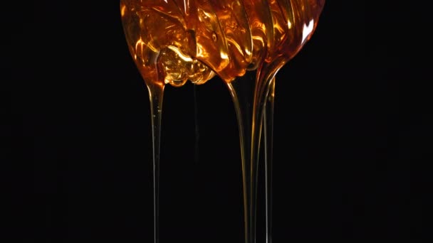プラスチック製の蜂蜜スティック プラスチックリサイクルに流れる甘い蜂蜜を閉じます 高品質4K映像 — ストック動画