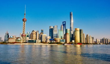 Şangay, Çin 12.01.2024: Şangay Pudong ilçesinin panoramik manzarası,