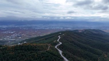 Majestic Mountain Road: Bir İHA 'nın Uçan Vista' sı Sonbahar Ormanı 'ndan Geçiyor
